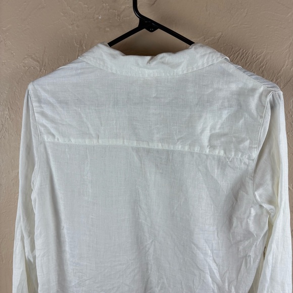 Sigrid Olsen White Linen Blouse Collared Pullover Lagenlook Small - Picture 6 of 10
